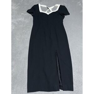 Vintage Liz Claiborne Dress Womens 14 Black White Dress Slit Modern‎ Classic